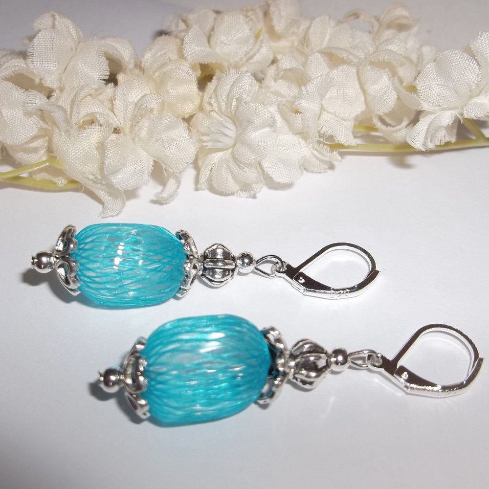 Turquoise Blue and Silver Earring, Earring, Blue Earring, Turquoise Earring 7645 - Picture 4 of 8